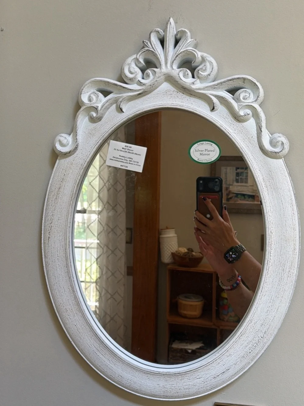 Hobby Lobby White Distressed Ornate Oval Wall Mirror